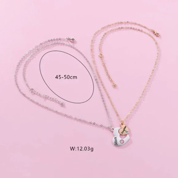 Mom Daughter Sun Moon Heart Necklace Set Matching Love Pendant Jewelry Gift - Picture 6 of 6
